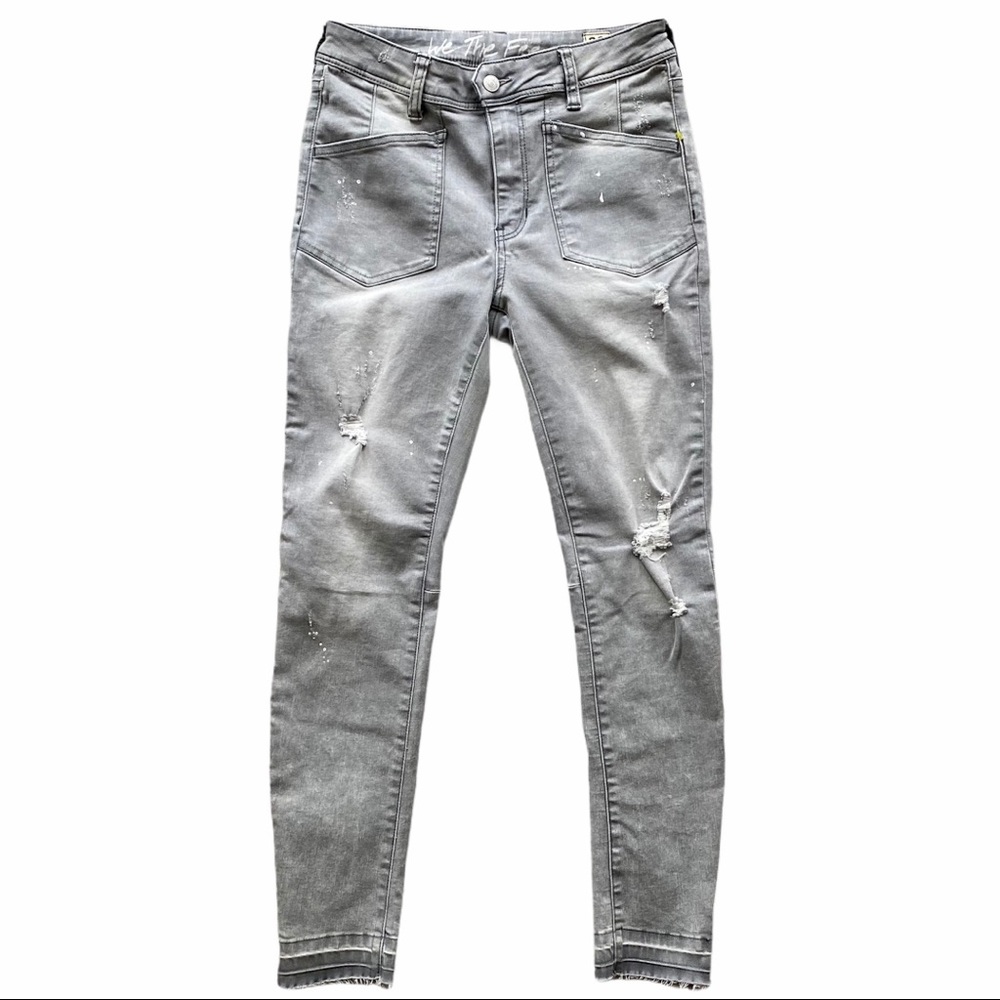 Free People Gray Distressed Ankle Skinny Jeans